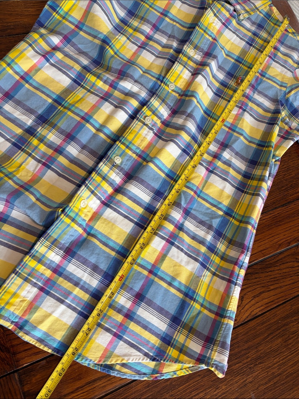 Ralph Lauren Yellow, Blue White Plaid Short-Sleeve Button-Down Shirt small - Picture 6 of 6